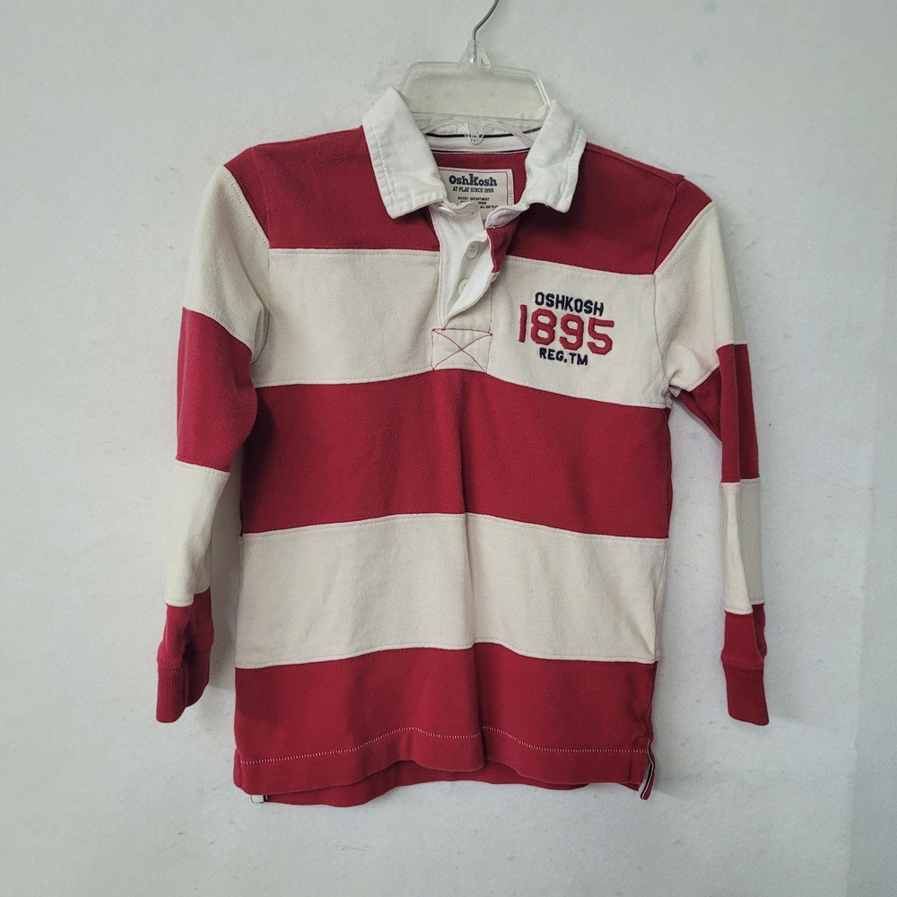 Vintage‎ OshKosh B'gosh Kids Rugby Shirt Long Sleeve Red Cream Stripe Size 6